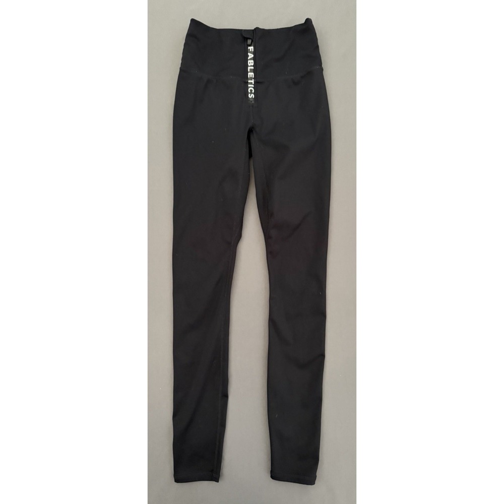 Fabletics Motion365 High Waisted Womens Small Black Logo Zip Front Leggings